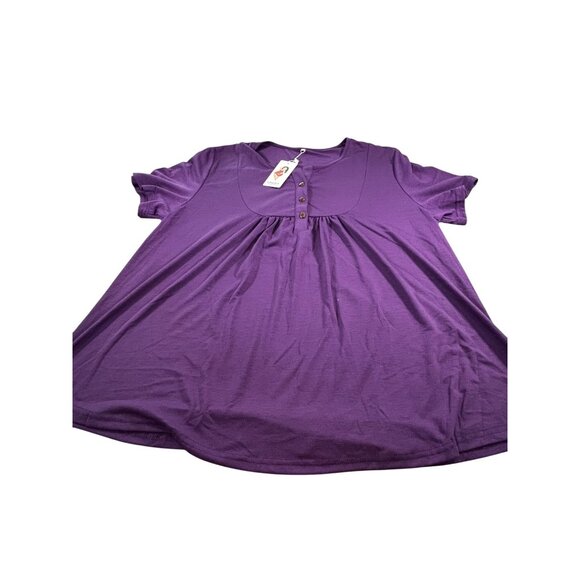 Vislily Plus Size Purple Button-Front Tunic Top Rayon/Spandex - Picture 4 of 10